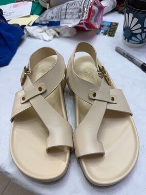 Franco Sarto Cream Strappy Toe-Loop Slingback Sandals